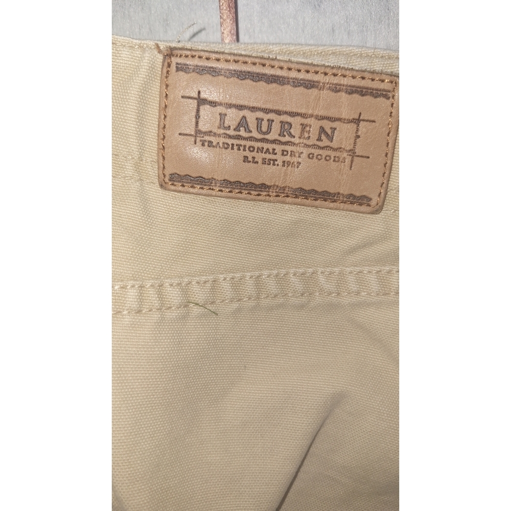 Lauren Ralph Lauren | Button Down Pocketed Cotton Tan A-Line Skirt - Picture 15 of 16